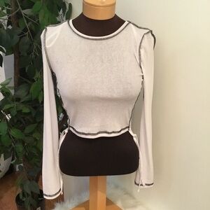 Princess Polly Twiin Woman’s XS cropped semi sheer long bell sleeve top